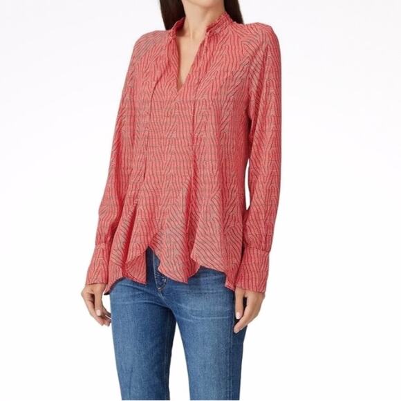 10 Crosby Derek Lam Red Bone Scalloped V-Neck Blouse | Size US 10 / EU 44 - Picture 1 of 3